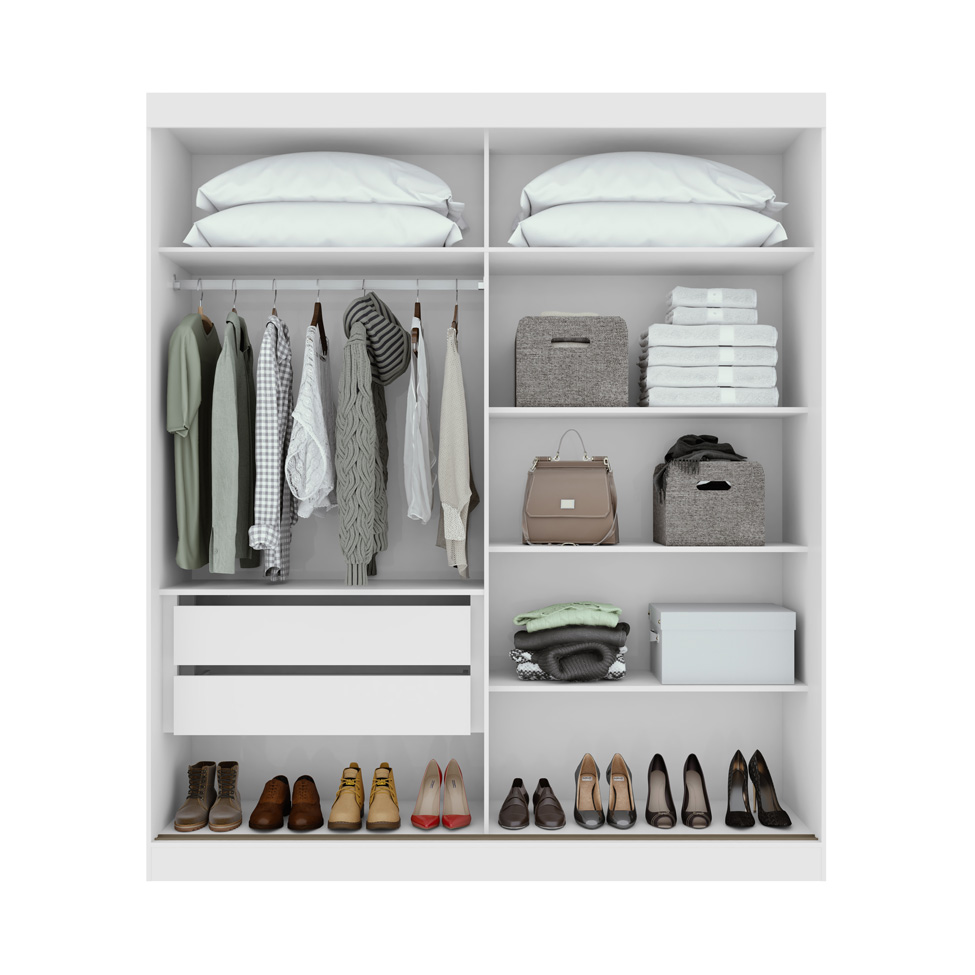 Guarda-Roupa Solteiro Zeine com Pés 2 Portas 2 Gavetas Branco