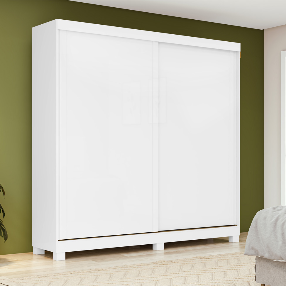 Guarda-Roupa Solteiro Zeine com Pés 2 Portas 2 Gavetas Branco