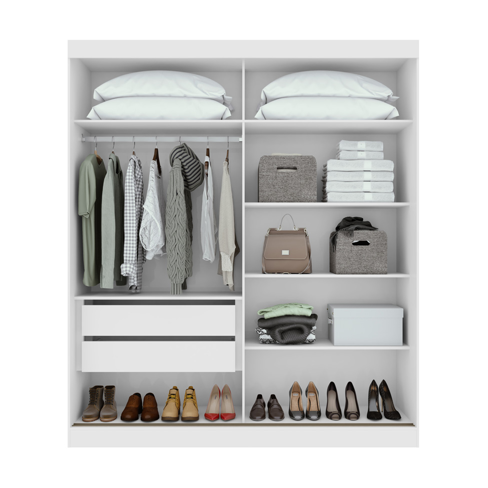 Guarda-Roupa Solteiro Zeine sem Pés 2 Portas 2 Gavetas Branco