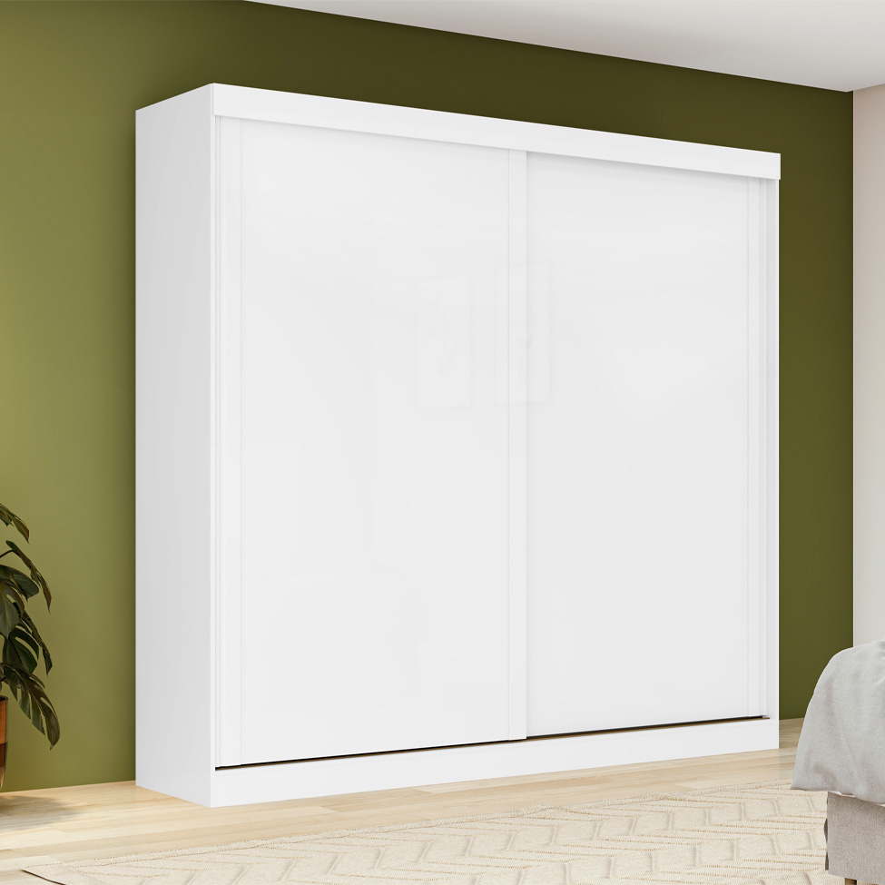 Guarda-Roupa Solteiro Zeine sem Pés 2 Portas 2 Gavetas Branco