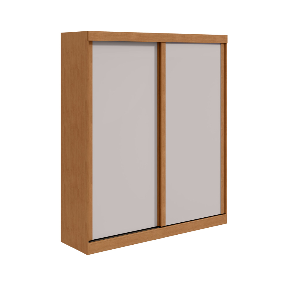 Guarda-Roupa Solteiro Zeine sem Pés 2 Portas 2 Gavetas Off White e Amêndoa