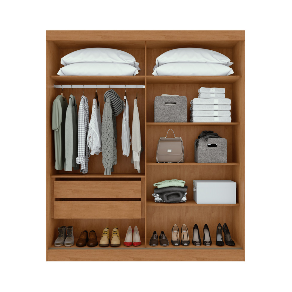 Guarda-Roupa Solteiro Zeine sem Pés 2 Portas 2 Gavetas Off White e Amêndoa