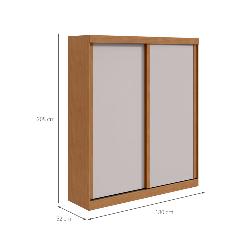 Guarda-Roupa Solteiro Zeine sem Pés 2 Portas 2 Gavetas Off White e Amêndoa