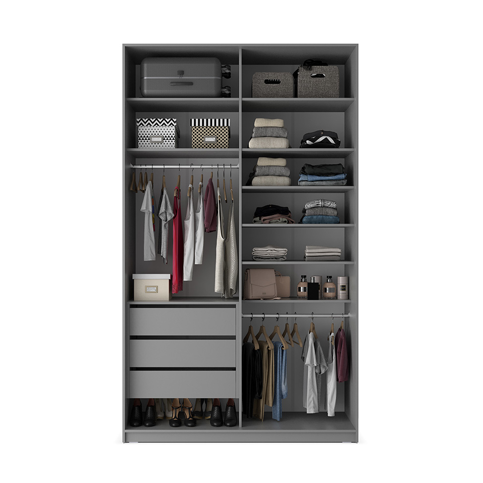 Guarda-Roupa Solteiro Zermatt 100% MDF 2 Portas 3 Gavetas Cinza