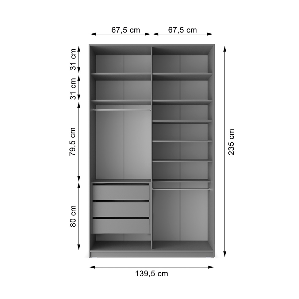 Guarda-Roupa Solteiro Zermatt 100% MDF 2 Portas 3 Gavetas Cinza