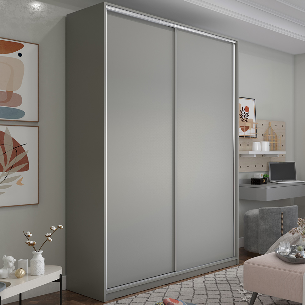 Guarda-Roupa Solteiro Zermatt 100% MDF 2 Portas 3 Gavetas Cinza