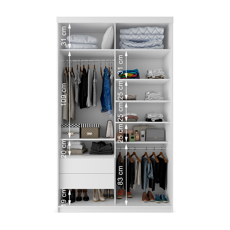 Guarda-Roupa Solteiro com 1 Espelho Genebra 100% MDF 2 Portas 2 Gavetas Branco