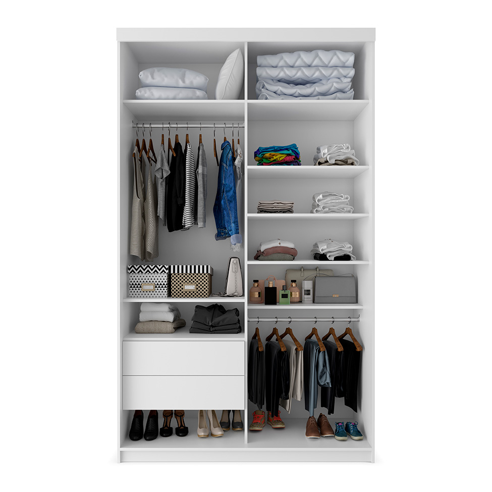 Guarda-Roupa Solteiro com 1 Espelho Genebra 100% MDF 2 Portas 2 Gavetas Branco