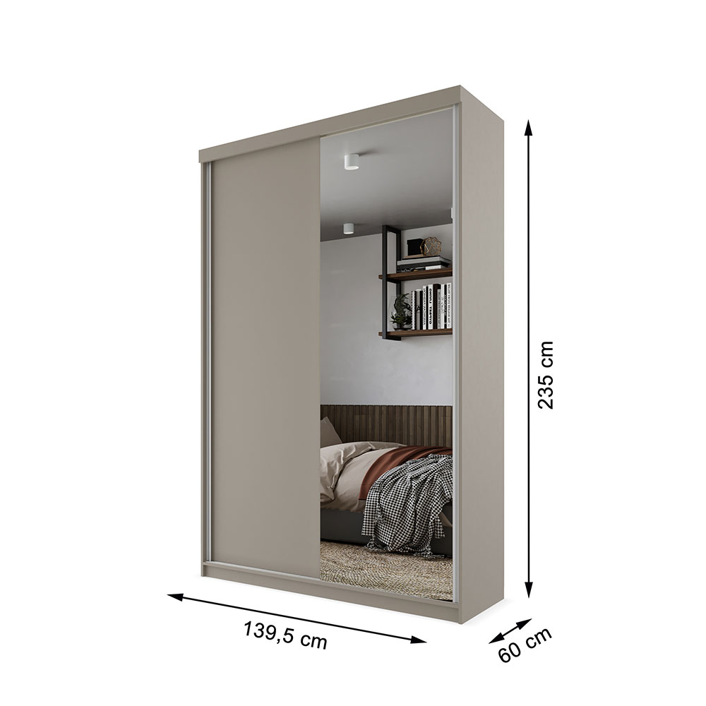 Guarda-Roupa Solteiro com 1 Espelho Geneve 2 Portas 2 Gavetas Bege