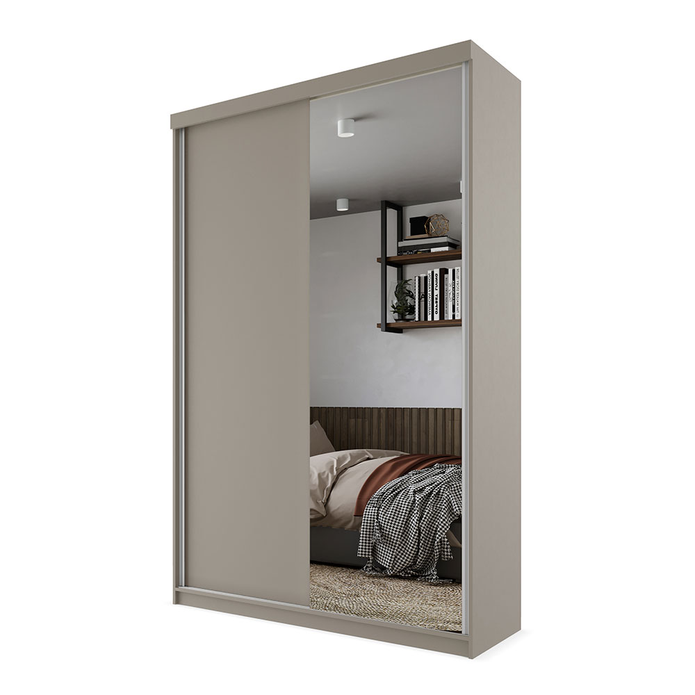 Guarda-Roupa Solteiro com 1 Espelho Geneve 2 Portas 2 Gavetas Bege