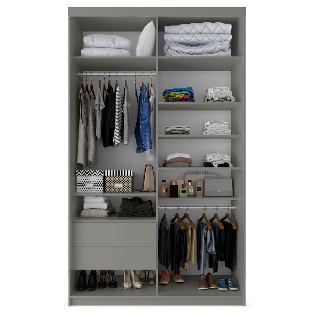 Guarda-Roupa Solteiro com 1 Espelho Geneve 2 Portas 2 Gavetas Cinza