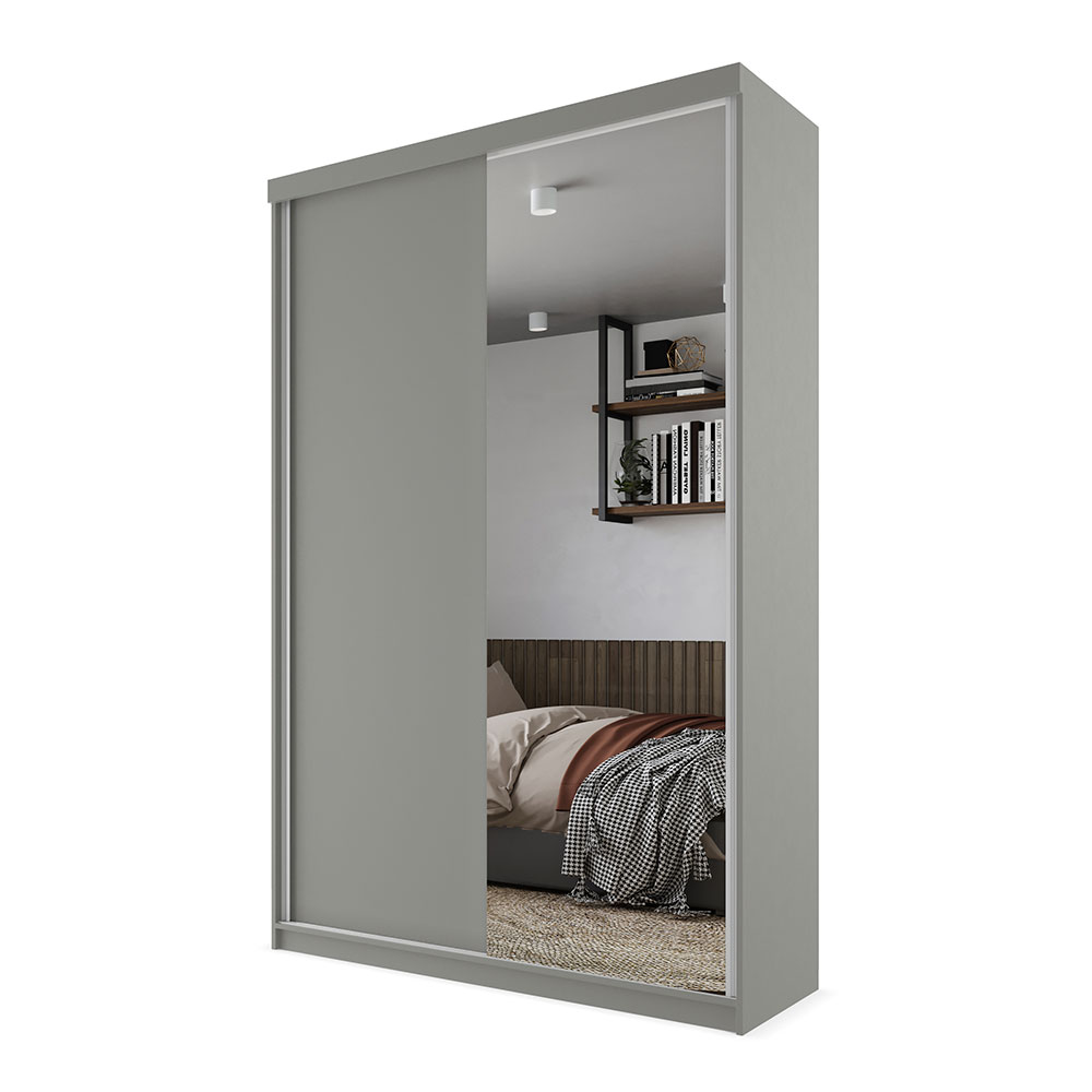 Guarda-Roupa Solteiro com 1 Espelho Geneve 2 Portas 2 Gavetas Cinza