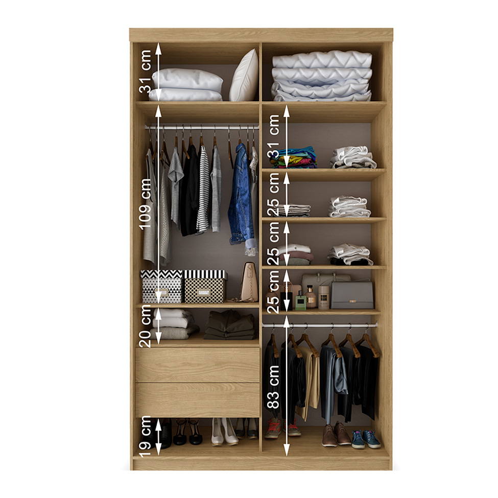 Guarda-Roupa Solteiro com 1 Espelho Lugano 2 Portas 2 Gavetas Carvalho