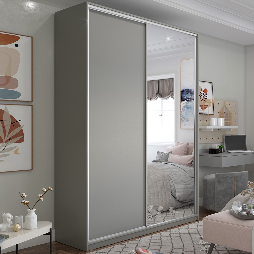 Guarda-Roupa Solteiro com 1 Espelho Zermatt 100% MDF 2 Portas 3 Gavetas Cinza