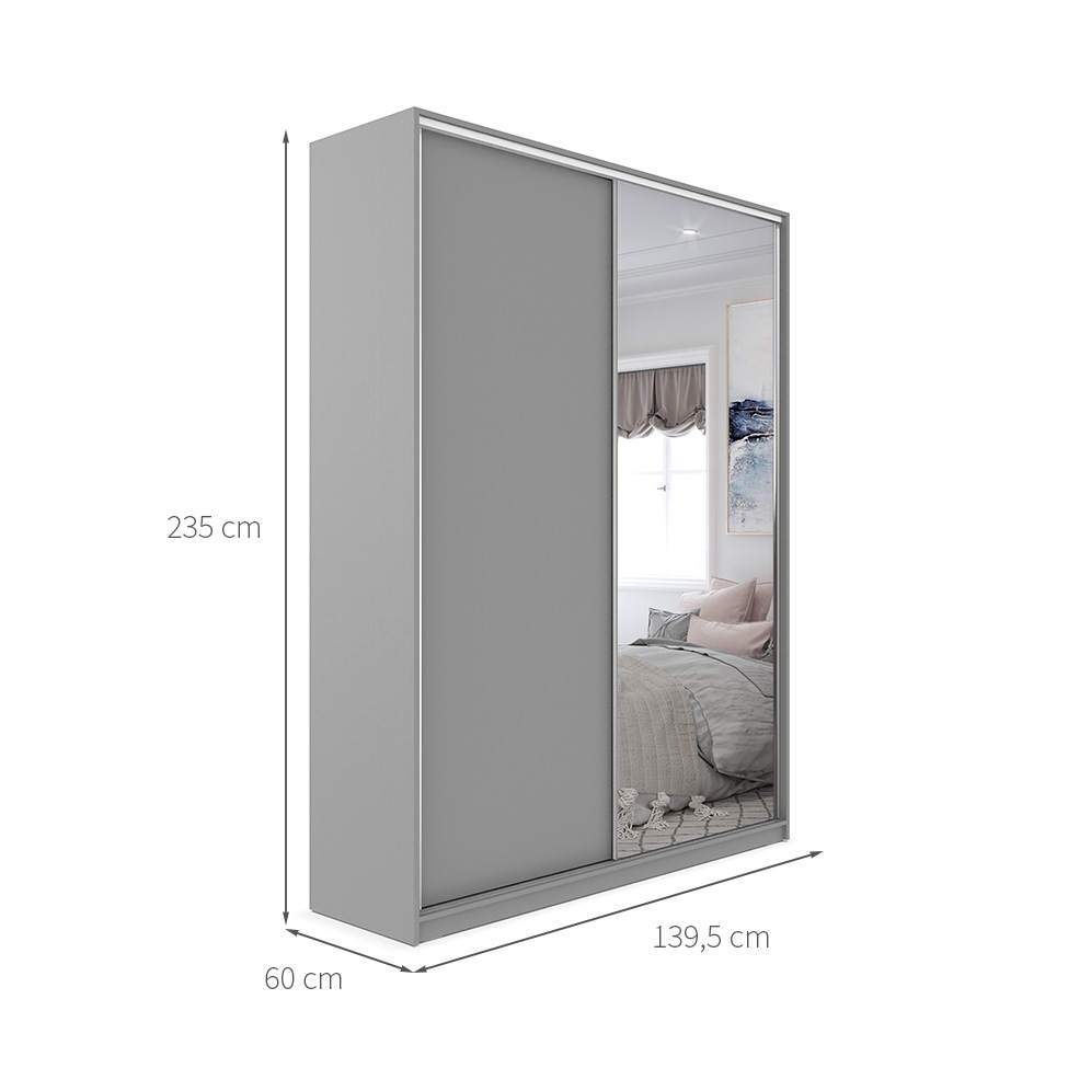 Guarda-Roupa Solteiro com 1 Espelho Zermatt 100% MDF 2 Portas 3 Gavetas Cinza