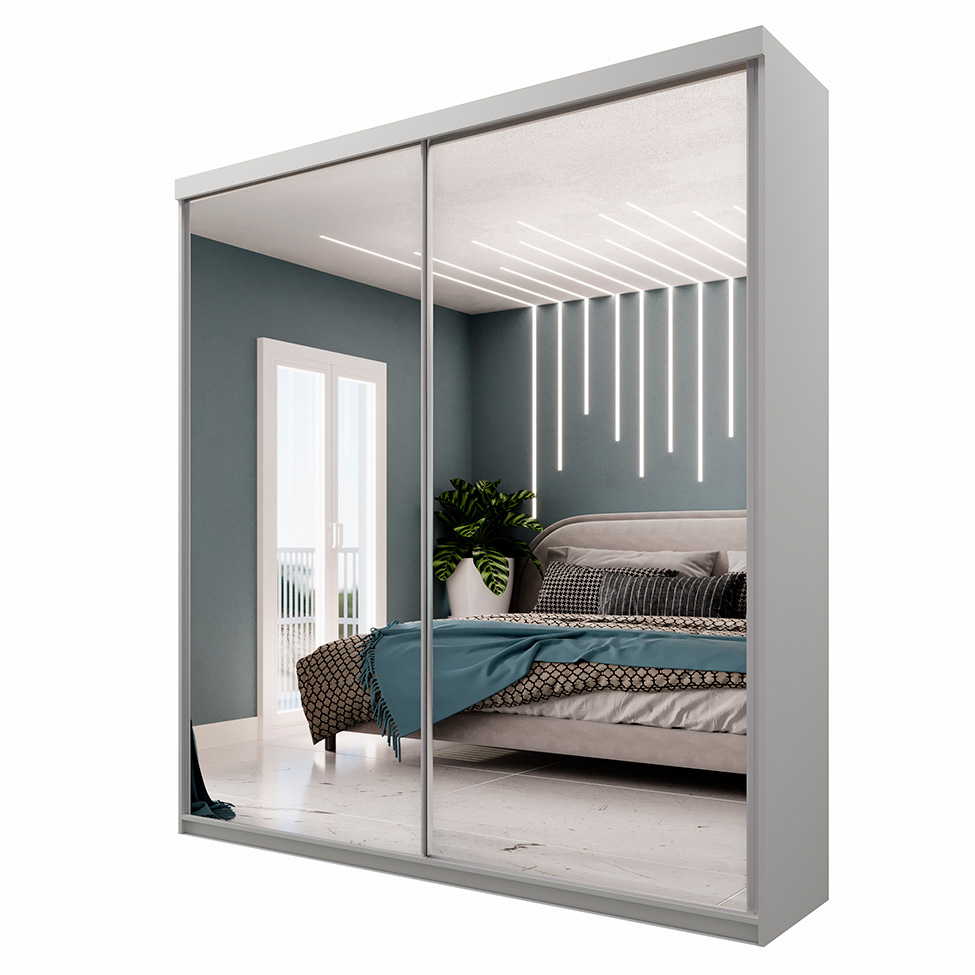 Guarda-Roupa Solteiro com 2 Espelhos Altdorf 2 Portas 2 Gavetas Cinza