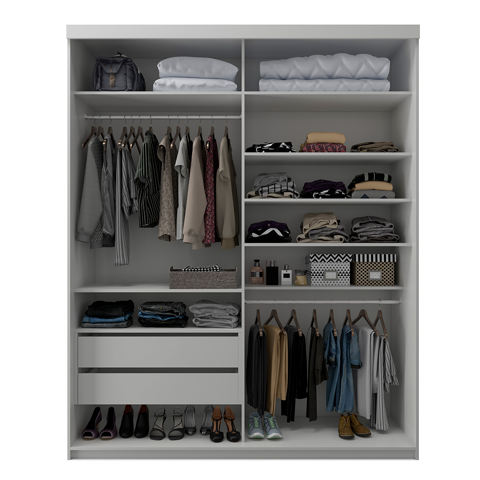 Guarda-Roupa Solteiro com 2 Espelhos Altdorf 2 Portas 2 Gavetas Cinza