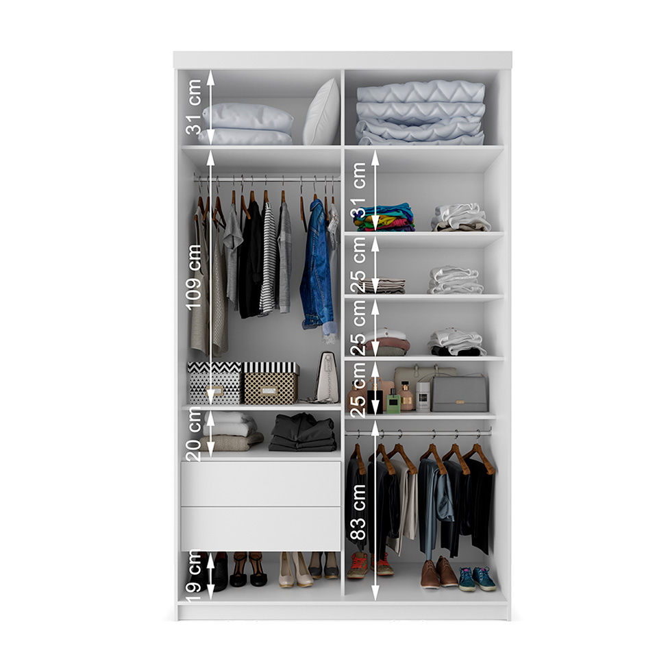 Guarda-Roupa Solteiro com 2 Espelhos Genebra 100% MDF 2 Portas 2 Gavetas Branco