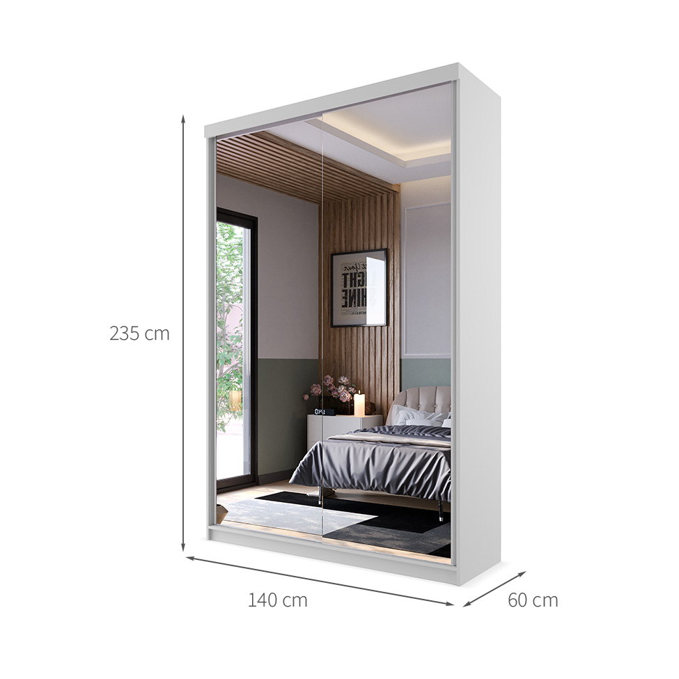 Guarda-Roupa Solteiro com 2 Espelhos Genebra 100% MDF 2 Portas 2 Gavetas Branco