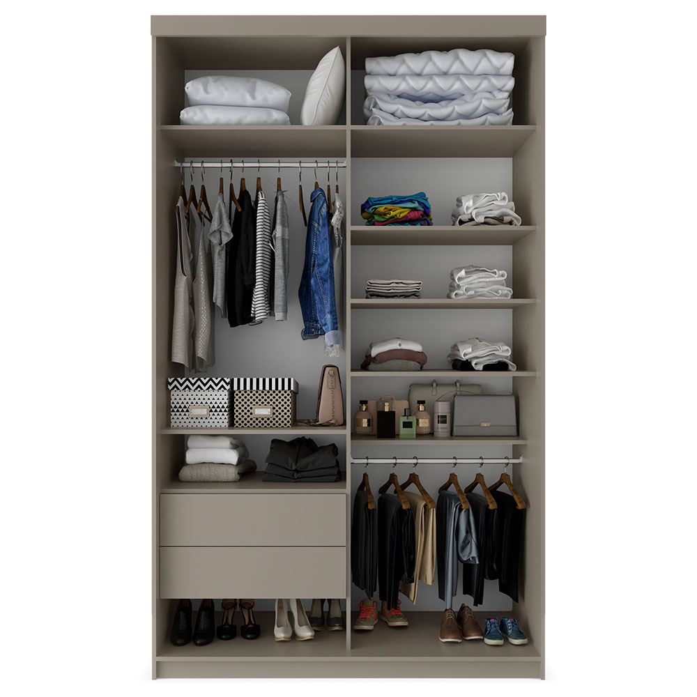 Guarda-Roupa Solteiro com 2 Espelhos Geneve 2 Portas 2 Gavetas Bege