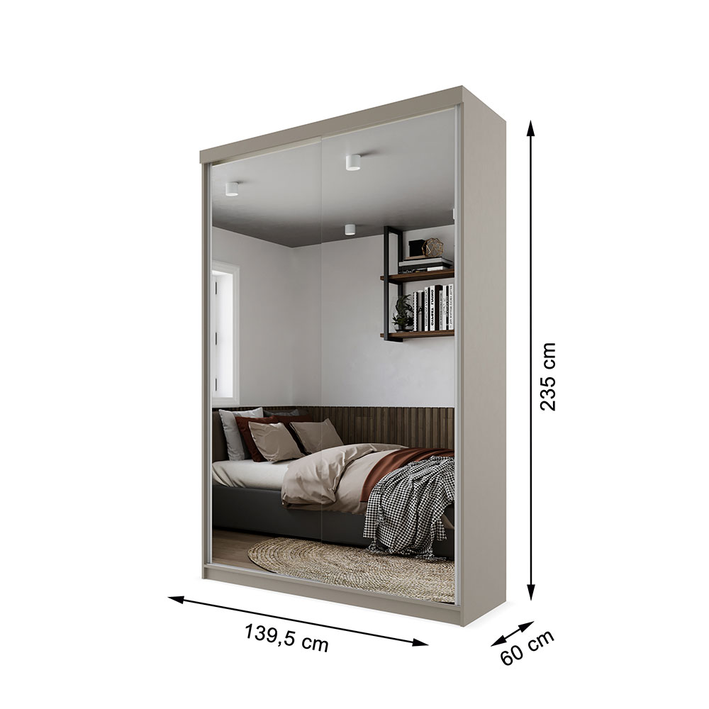 Guarda-Roupa Solteiro com 2 Espelhos Geneve 2 Portas 2 Gavetas Bege