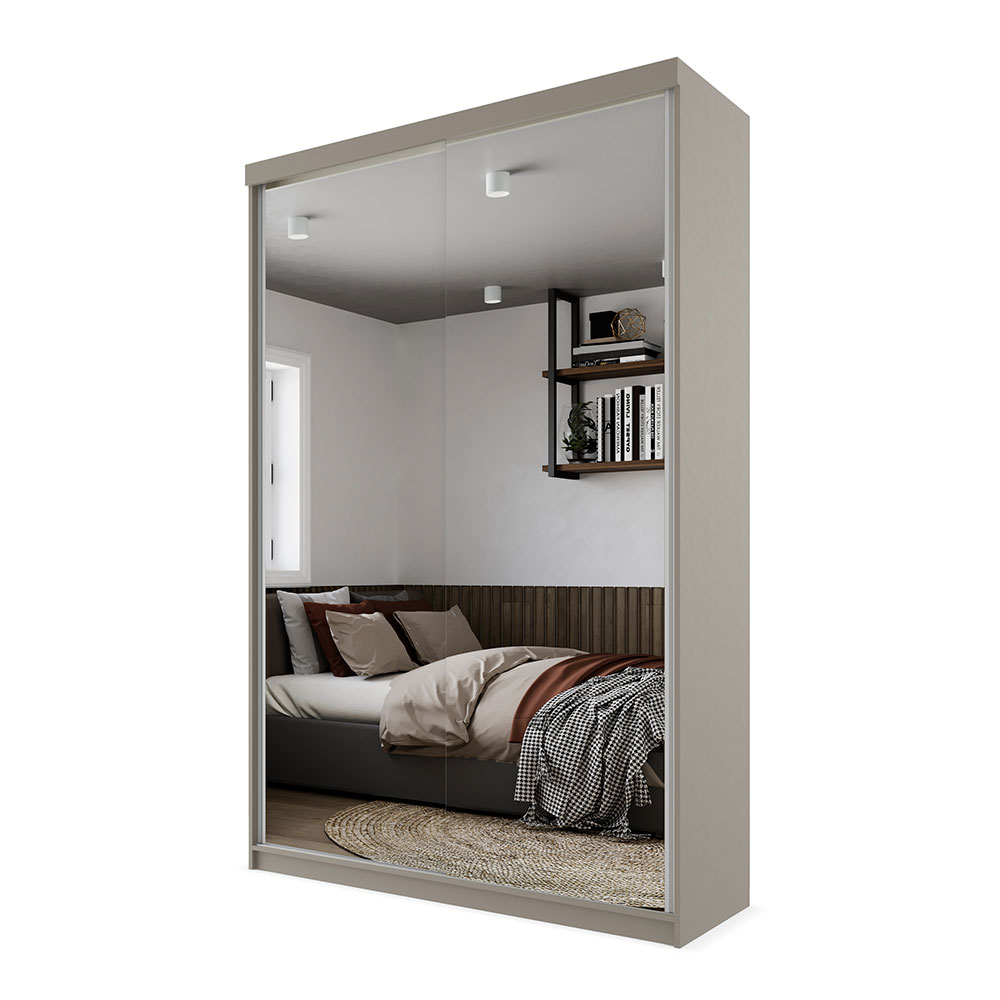Guarda-Roupa Solteiro com 2 Espelhos Geneve 2 Portas 2 Gavetas Bege