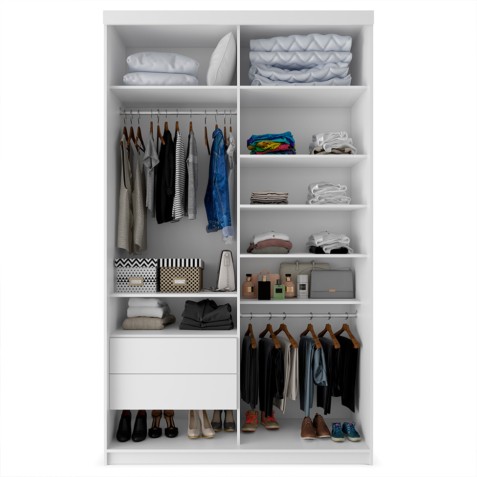 Guarda-Roupa Solteiro com 2 Espelhos Geneve 2 Portas 2 Gavetas Branco