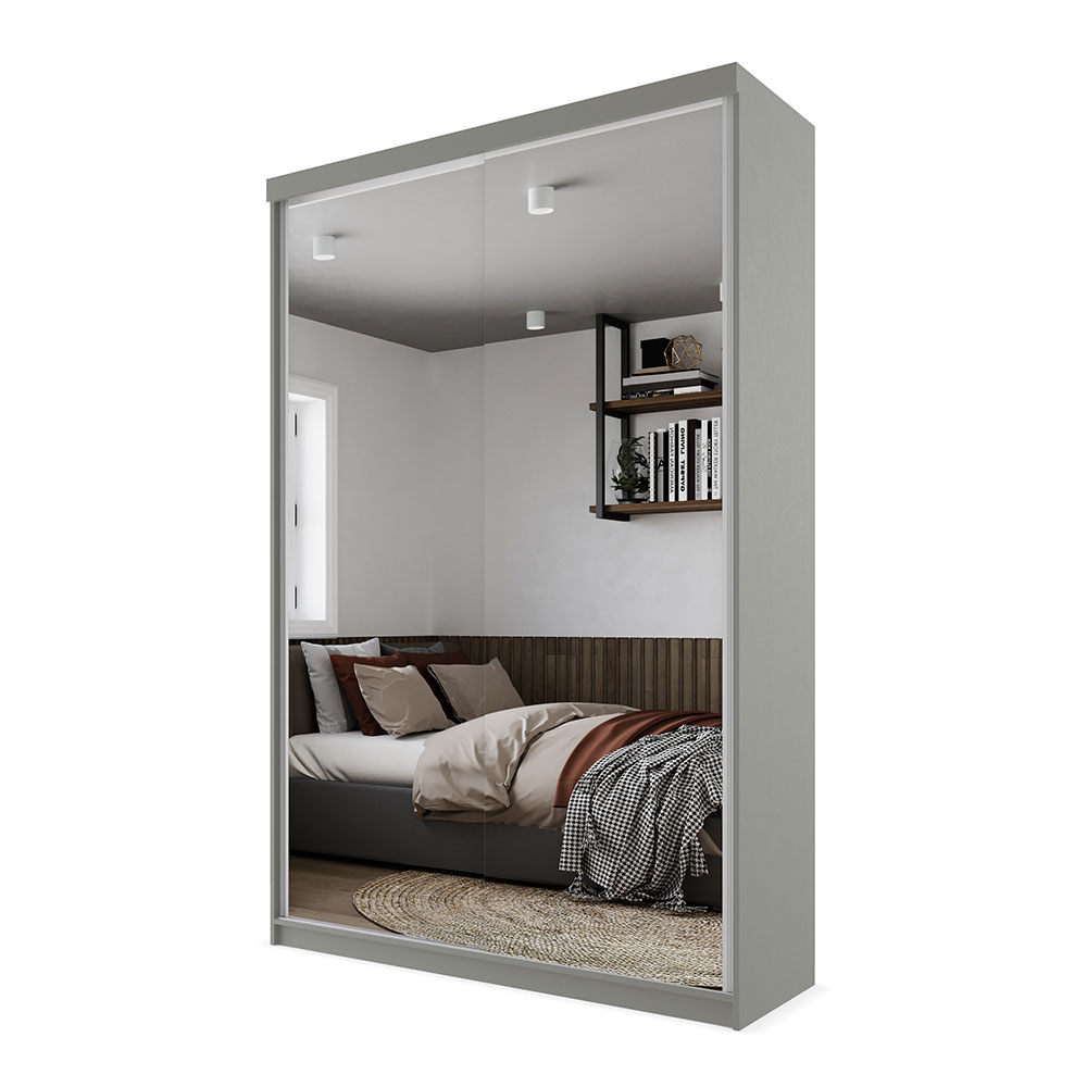 Guarda-Roupa Solteiro com 2 Espelhos Geneve 2 Portas 2 Gavetas Cinza
