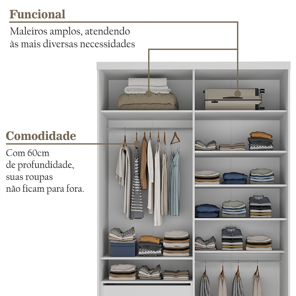 Guarda-Roupa Solteiro com 2 Espelhos Geneve 2 Portas 2 Gavetas Cinza