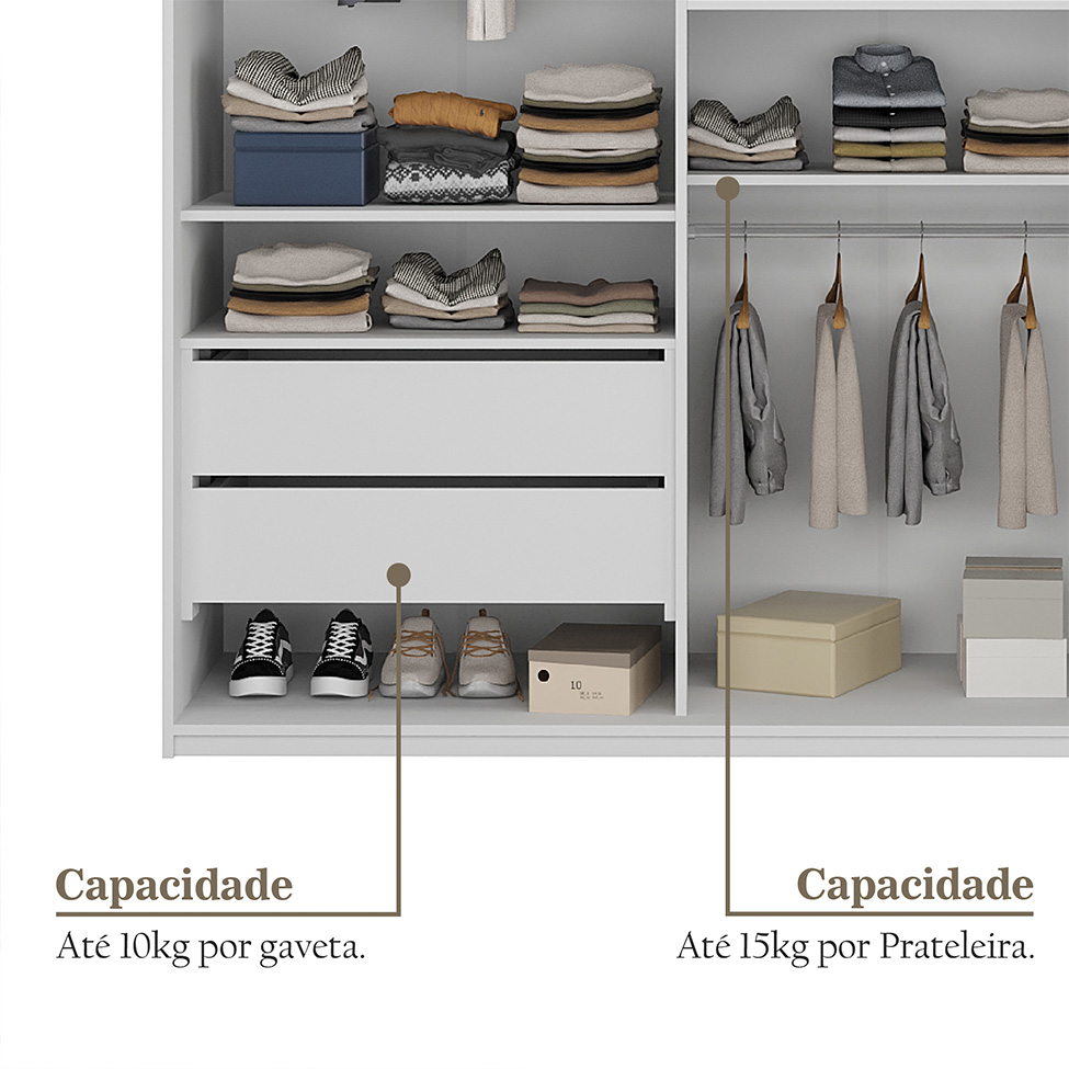 Guarda-Roupa Solteiro com 2 Espelhos Geneve 2 Portas 2 Gavetas Cinza