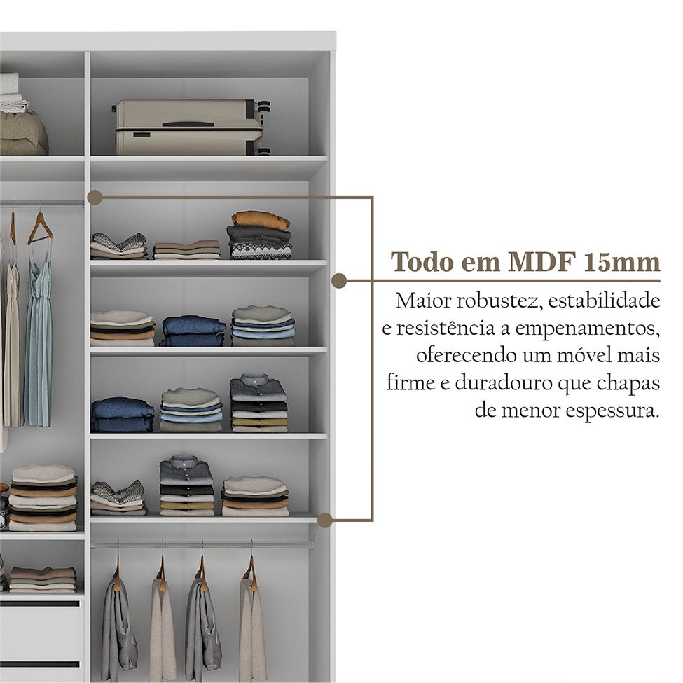 Guarda-Roupa Solteiro com 2 Espelhos Geneve 2 Portas 2 Gavetas Cinza