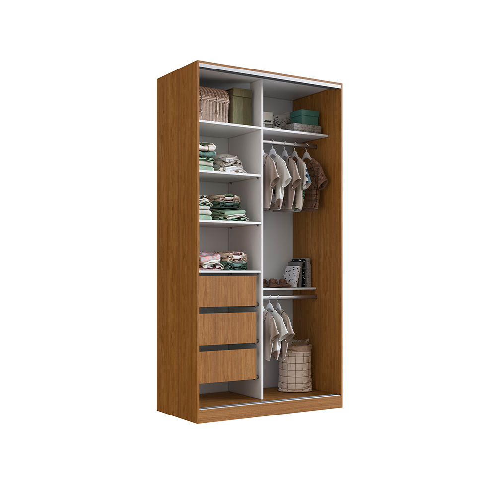 Guarda-Roupa Solteiro com 2 Espelhos Lótus 2 Portas 3 Gavetas Freijó