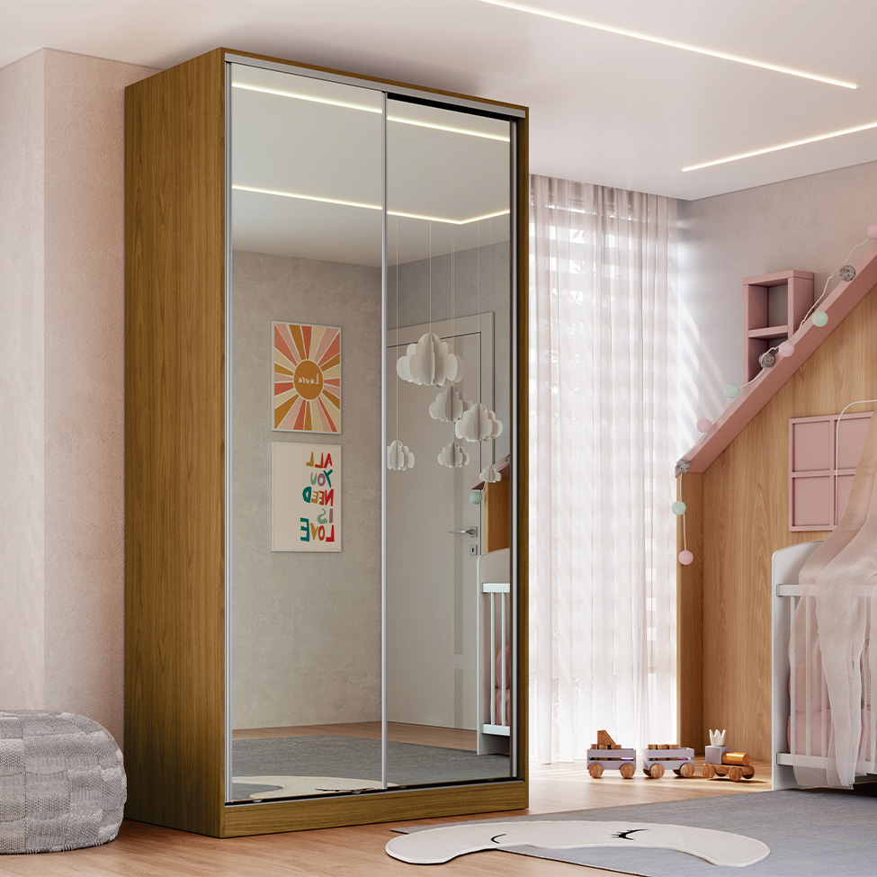 Guarda-Roupa Solteiro com 2 Espelhos Lótus 2 Portas 3 Gavetas Freijó