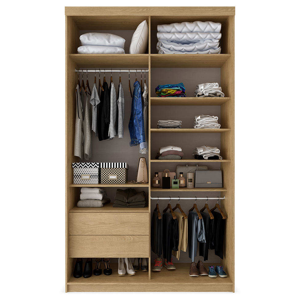 Guarda-Roupa Solteiro com 2 Espelhos Lugano 2 Portas 2 Gavetas Carvalho