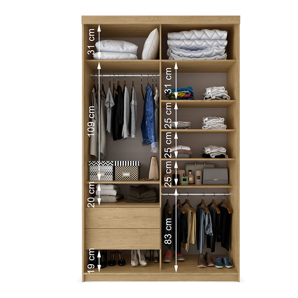 Guarda-Roupa Solteiro com 2 Espelhos Lugano 2 Portas 2 Gavetas Carvalho