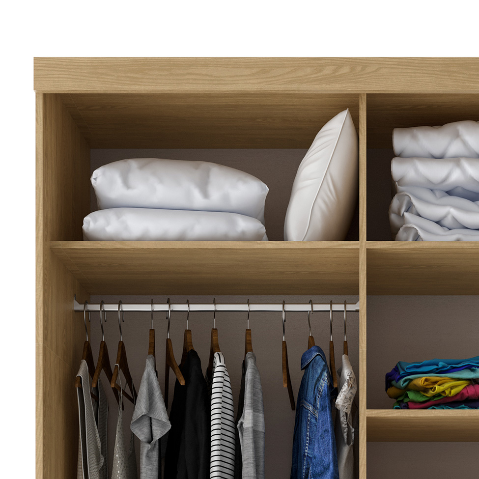Guarda-Roupa Solteiro com 2 Espelhos Lugano 2 Portas 2 Gavetas Carvalho