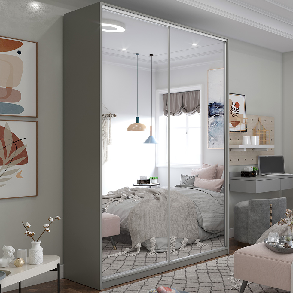 Guarda-Roupa Solteiro com 2 Espelhos Zermatt 100% MDF 2 Portas 3 Gavetas Cinza