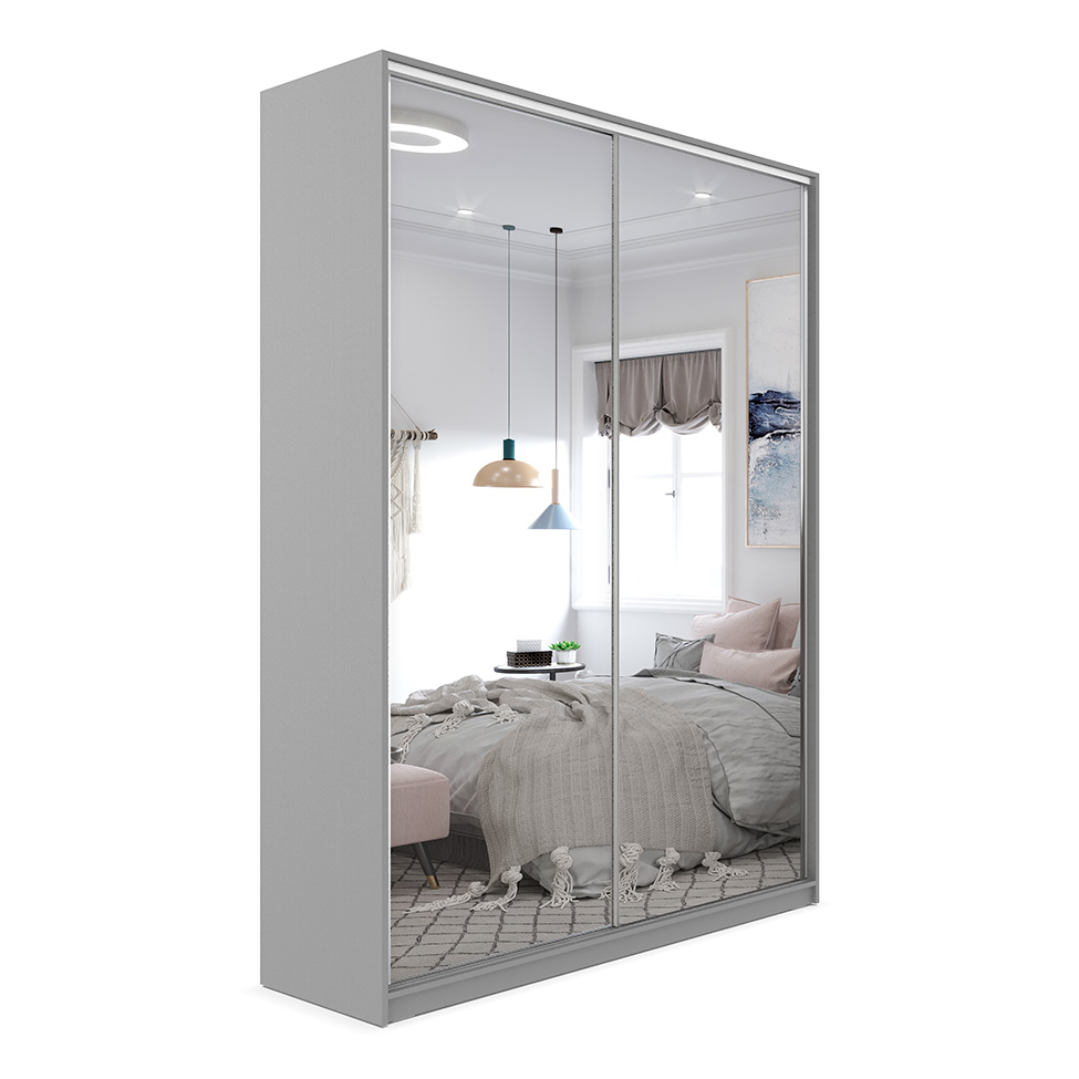 Guarda-Roupa Solteiro com 2 Espelhos Zermatt 100% MDF 2 Portas 3 Gavetas Cinza