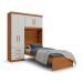 Guarda-Roupa Solteiro com Cama e Baú Advantage 4 Portas 3 Gavetas Freijó Wood e Off White