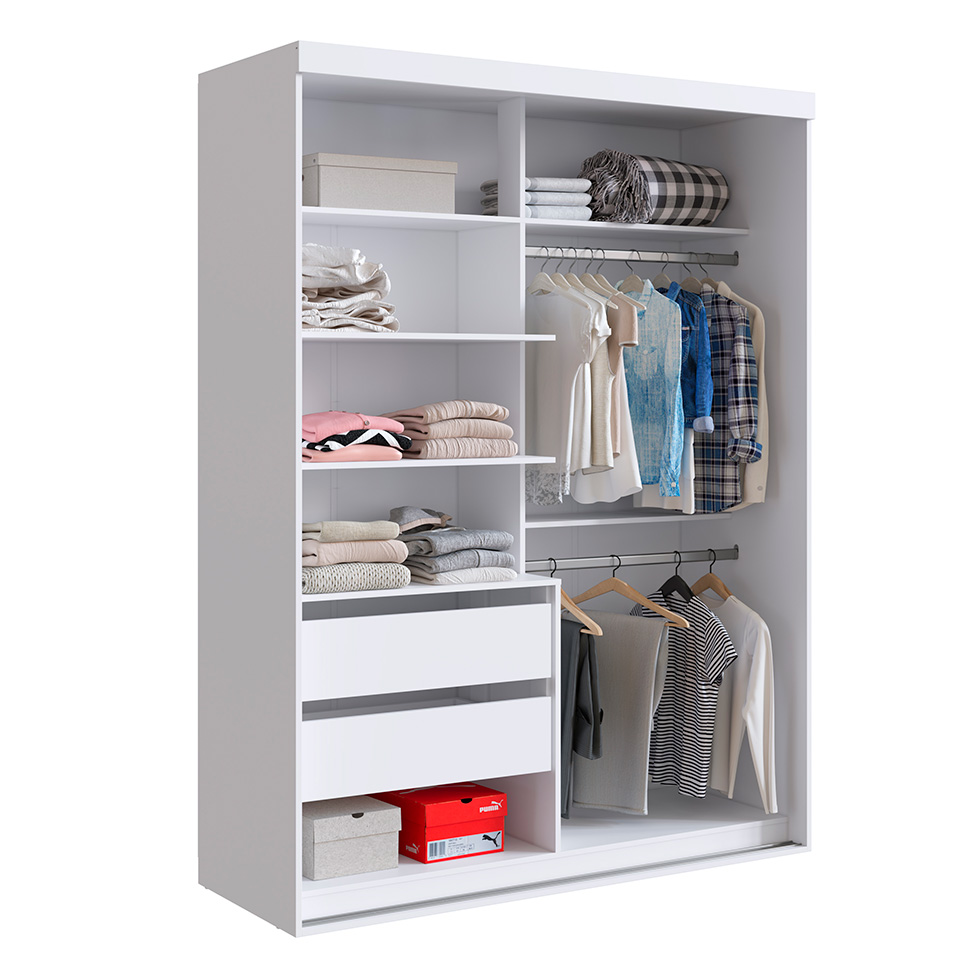 Guarda-Roupa Solteiro com Espelho Alya 2 Portas 2 Gavetas Branco