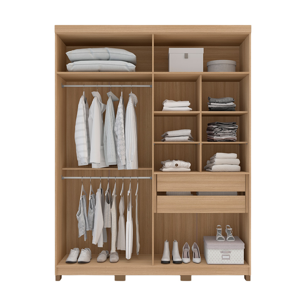 Guarda-Roupa Solteiro com Espelho Barcelona 4 Portas 2 Gavetas Carvalho e Off White