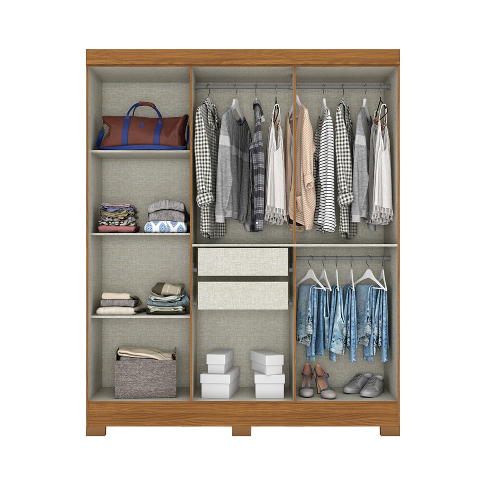Guarda-Roupa Solteiro com Espelho Benedict 6 Portas 2 Gavetas Off White e Nature