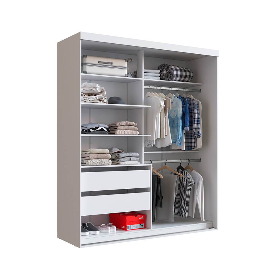 Guarda-Roupa Solteiro com Espelho Ávila 2 Portas 2 Gavetas Branco