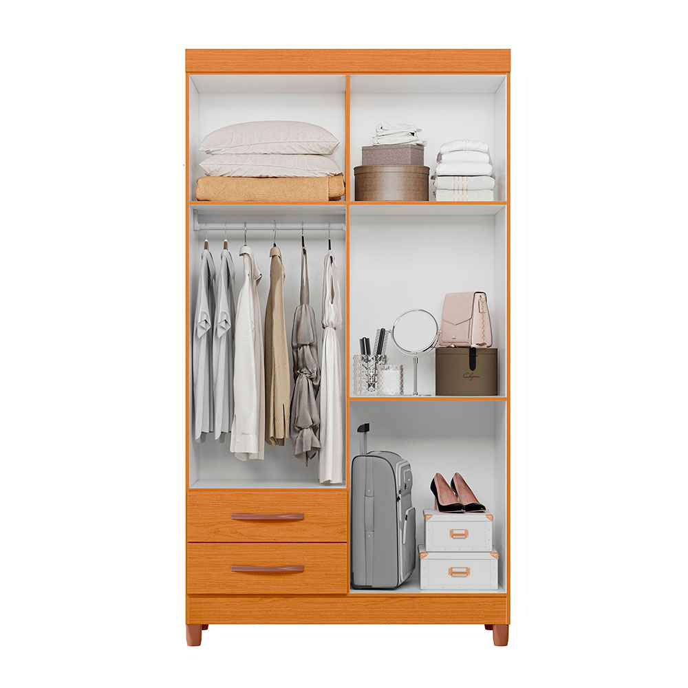 Guarda-Roupa Solteiro com Espelho Âmbar 4 Portas 2 Gavetas Cinamomo