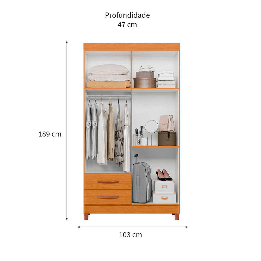 Guarda-Roupa Solteiro com Espelho Âmbar 4 Portas 2 Gavetas Cinamomo