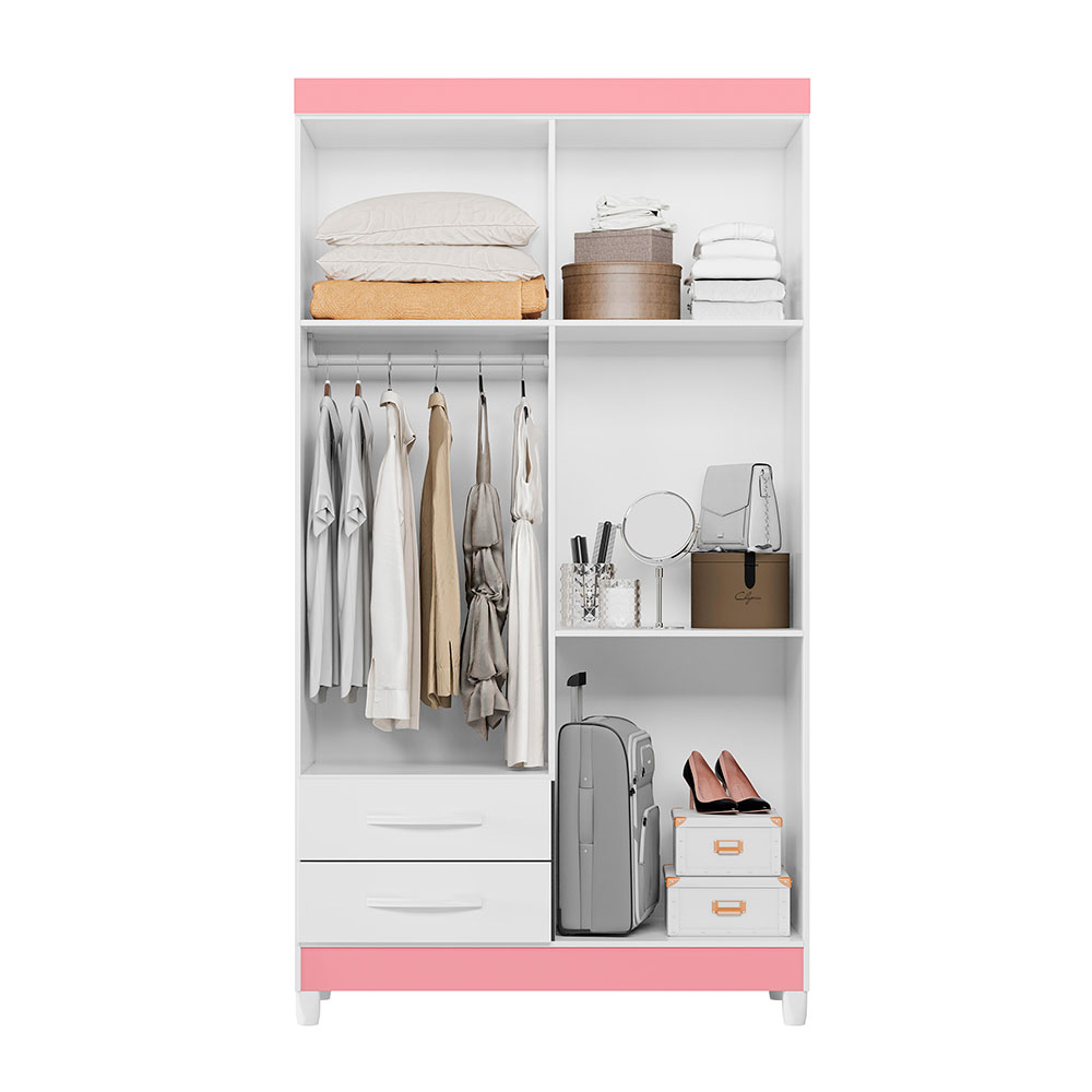 Guarda-Roupa Solteiro com Espelho Âmbar Flex 4 Portas 2 Gavetas Branco