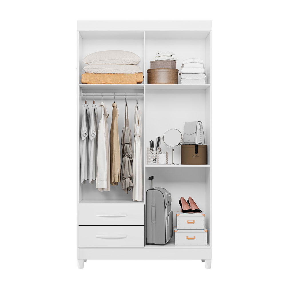 Guarda-Roupa Solteiro com Espelho Âmbar Flex 4 Portas 2 Gavetas Branco