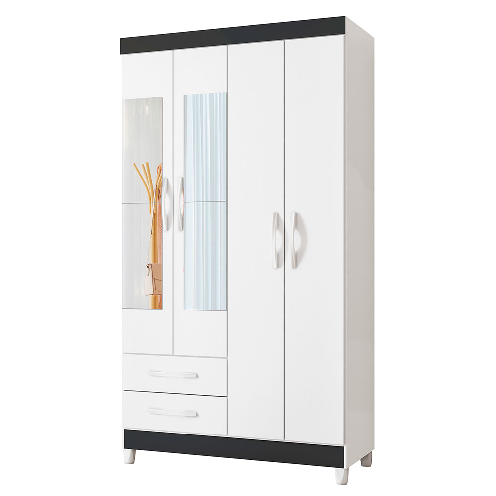 Guarda-Roupa Solteiro com Espelho Âmbar Flex 4 Portas 2 Gavetas Branco
