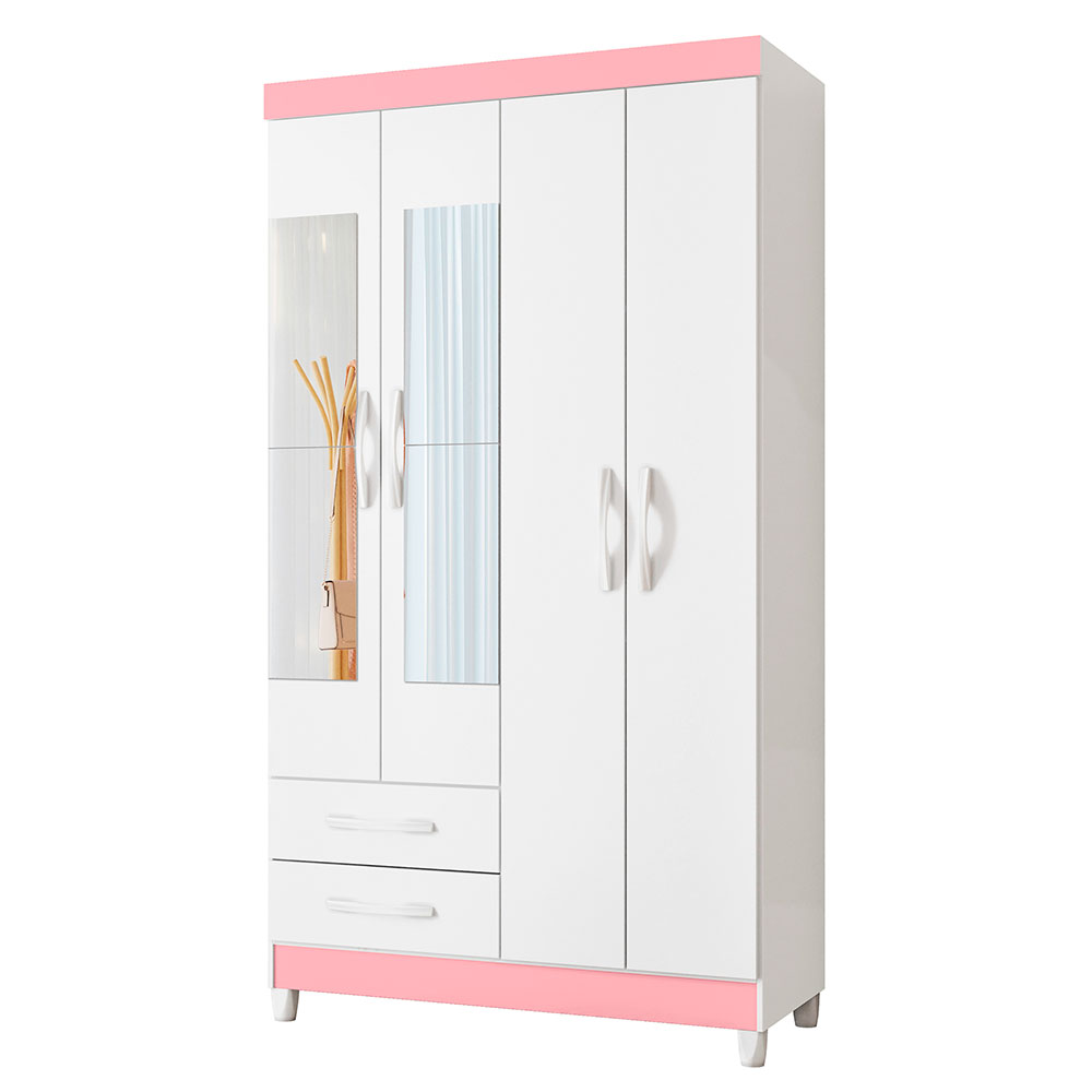 Guarda-Roupa Solteiro com Espelho Âmbar Flex 4 Portas 2 Gavetas Branco