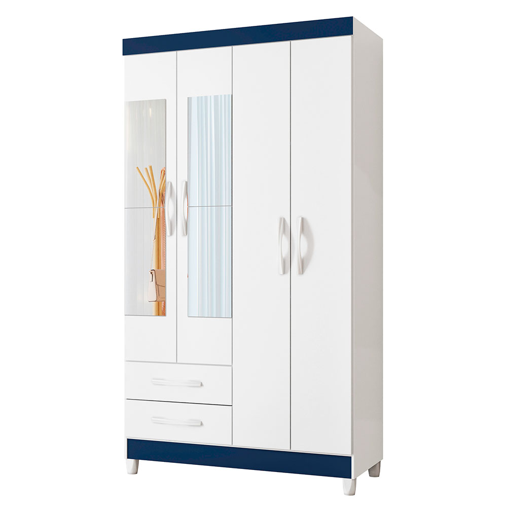 Guarda-Roupa Solteiro com Espelho Âmbar Flex 4 Portas 2 Gavetas Branco